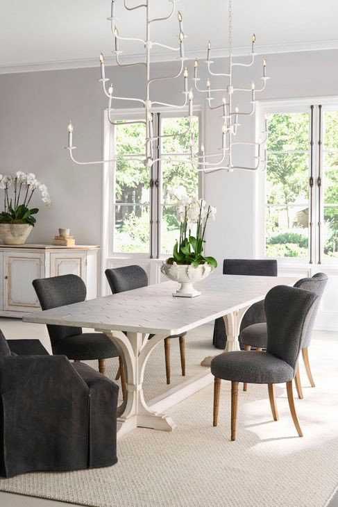 Tara Shaw Tuscan Aged White 120" Rectangular Marble Top Lucca Ii Dining Table