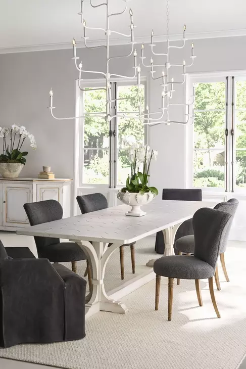 Tara Shaw Tuscan Aged White 120" Rectangular Marble Top Lucca Ii Dining Table