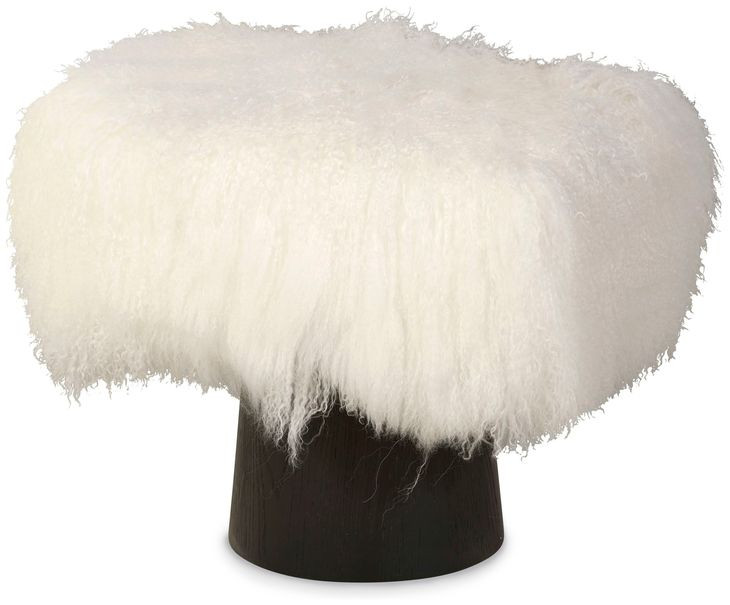 Tara Shaw White Upholstered Pompiduo Italian Mongolian Lamb Stool