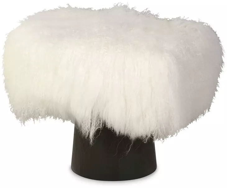 Tara Shaw White Upholstered Pompiduo Italian Mongolian Lamb Stool