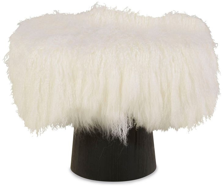 Tara Shaw White Upholstered Pompiduo Italian Mongolian Lamb Stool