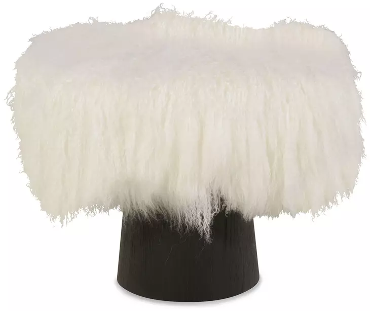 Tara Shaw White Upholstered Pompiduo Italian Mongolian Lamb Stool