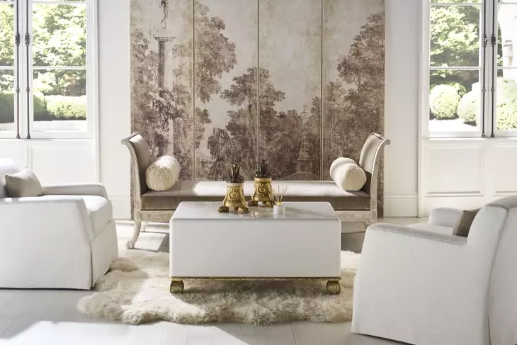 Tara Shaw Lacquered White and Gold Rectangular Loire Cocktail Table