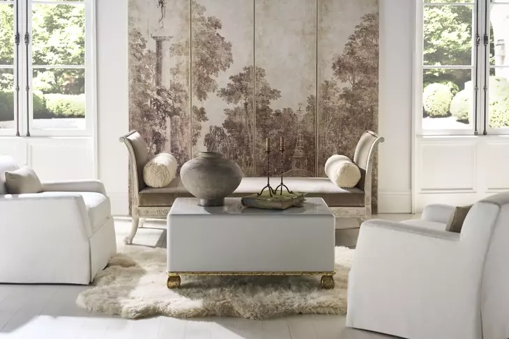 Tara Shaw Lacquered Gray and Gold Rectangular Loire Cocktail Table