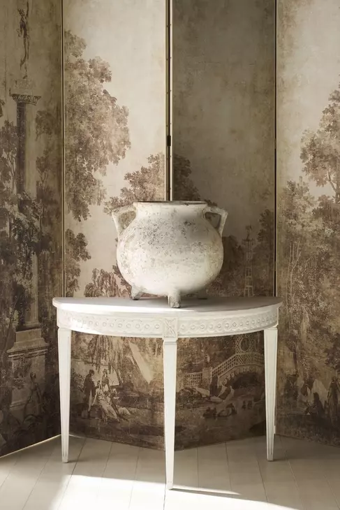 Tara Shaw Swedish Rubbed White D Shape Petite Lutetia Console Table