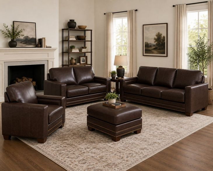 Aldercrest Brown Leather Living Room Set