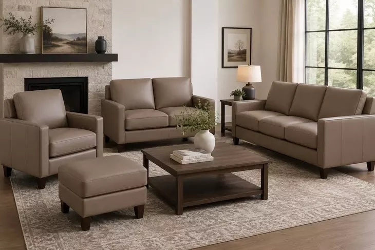 Arden Taupe Leather Living Room Set