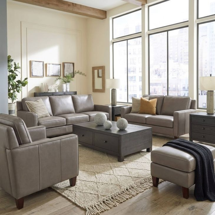 Arden Taupe Leather 60" Loveseat