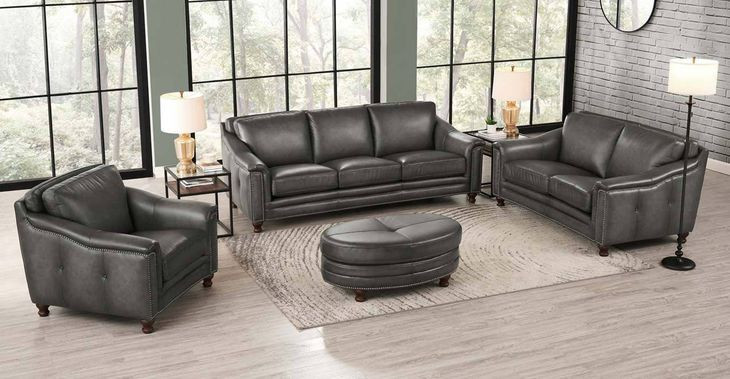 Bexley Ash Leather Living Room Set with Nailhead Trim