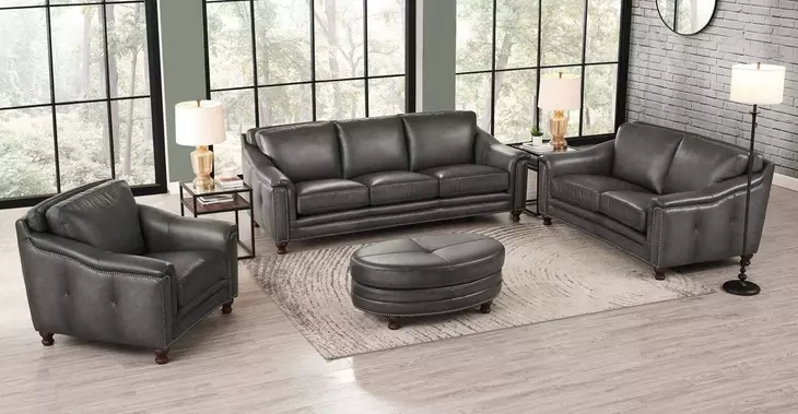 Bexley Ash Leather Living Room Set with Nailhead Trim