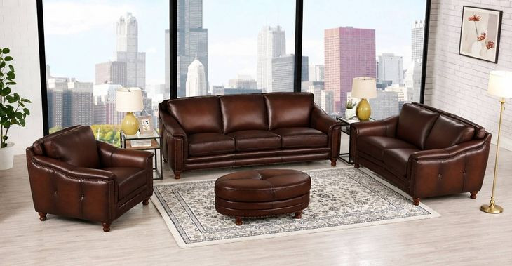 Bexley Caramel Leather Living Room Set with Nailhead Trim