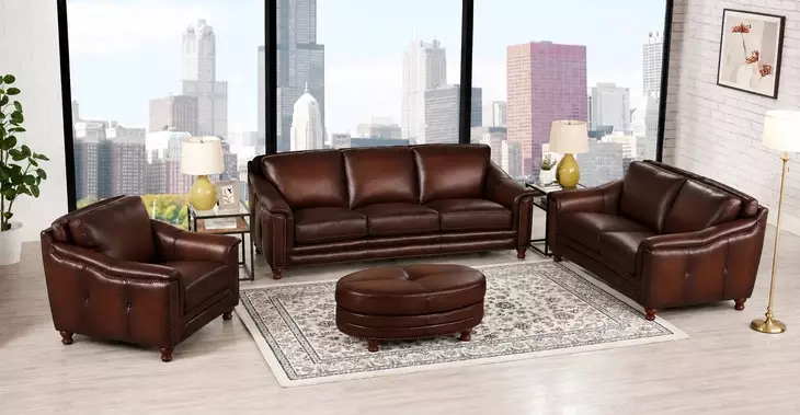 Bexley Caramel Leather Living Room Set with Nailhead Trim