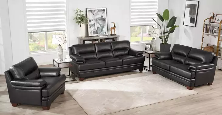 Calizor Black Leather Living Room Set