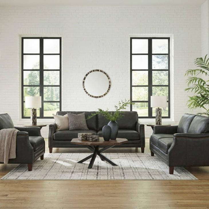 Camden Black Leather Upholstered Accent Chair with Nailhead Trim