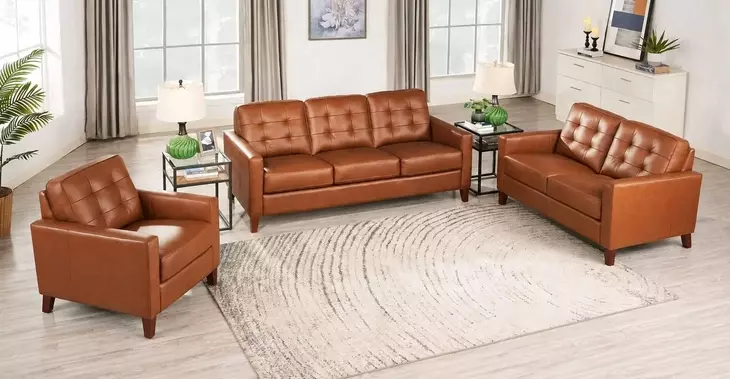 Cassian Nutmeg Leather Living Room Set