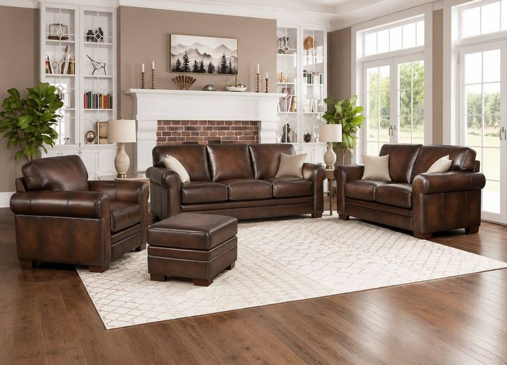 Danforth Caramel Leather Living Room Set