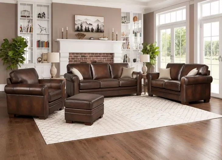 Danforth Caramel Leather Living Room Set