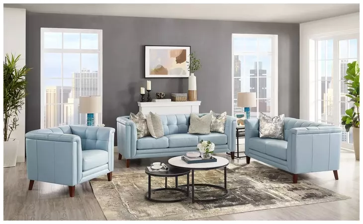 Elric Spa Blue Leather Living Room Set