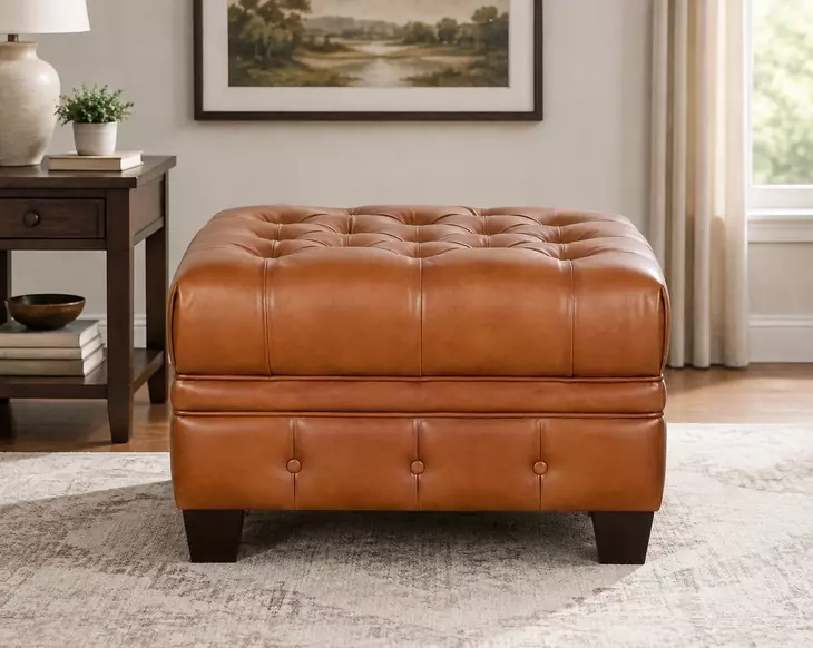 Haworth Saddle Leather Upholstered Rectangular Ottoman