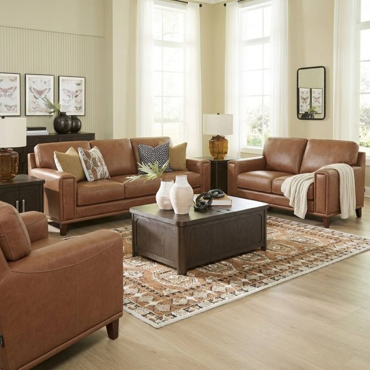 Halwyn Nutmeg Leather 65" Loveseat