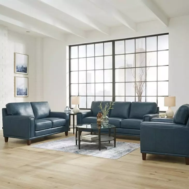 Halwyn Navy Leather 65" Loveseat