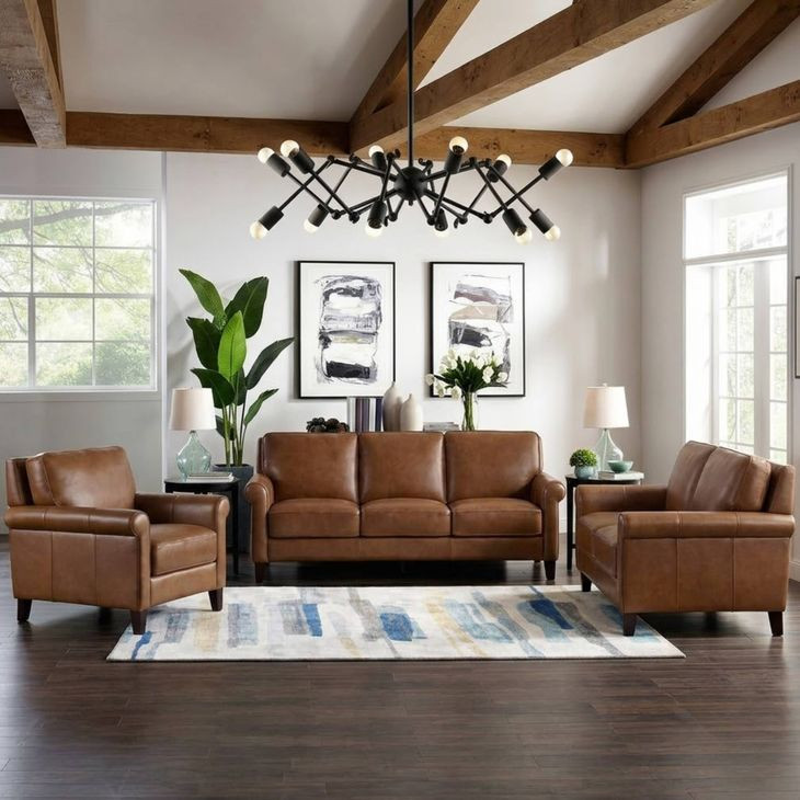 Lachlan Pecan Leather Living Room Set