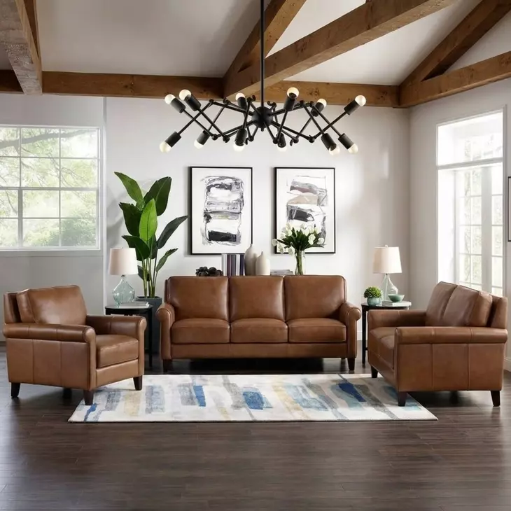 Lachlan Pecan Leather Living Room Set