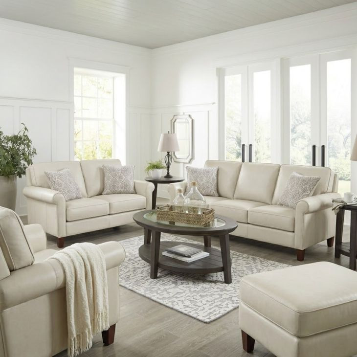 Lachlan Vanilla Leather Living Room Set