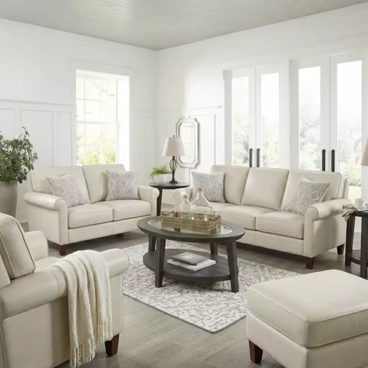 Lachlan Vanilla Leather Living Room Set