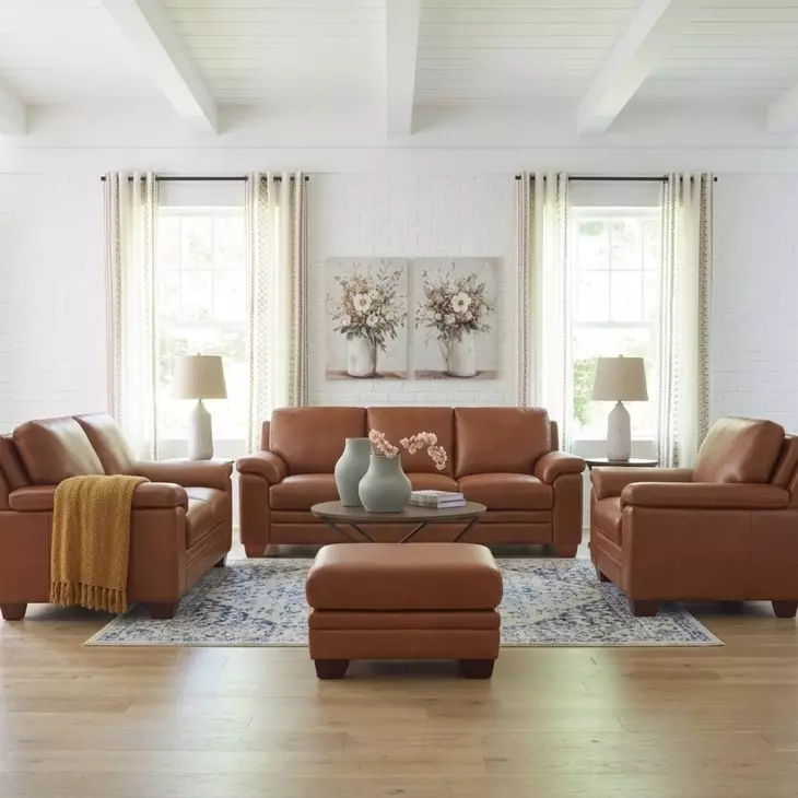 Ironvale Nutmeg Leather Living Room Set