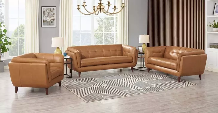 Sorella Cinnamon Leather Living Room Set