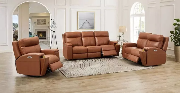 Varden Nutmeg Leather Zero Gravity Power Reclining Living Room Set