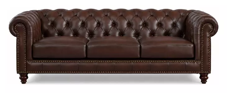Waverly Caramel Leather 91" Sofa with Nailhead Trim