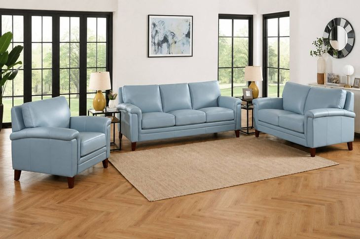 Wendover Spa Blue Leather Living Room Set