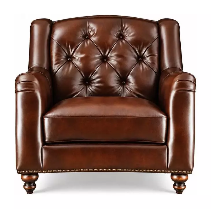 Kingswell Brown Leather Upholstered Accent Chair with Nailhead Trim