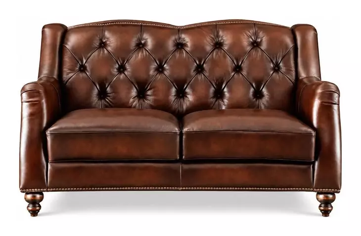 Kingswell Brown Leather 65" Loveseat with Nailhead Trim