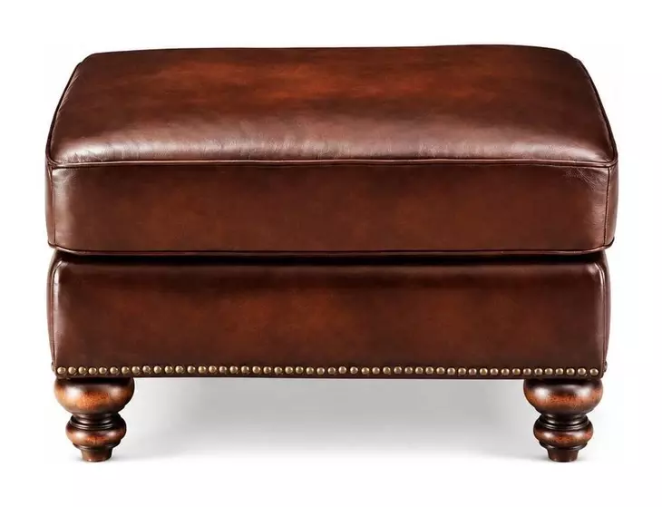 Kingswell Brown Leather Upholstered Rectangular Ottoman with Nailhead Trim