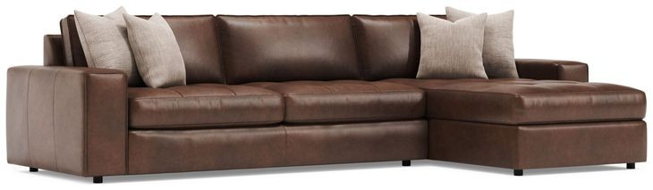 Nest Brown Leather Modular Sectional with Chaise and Pillows
