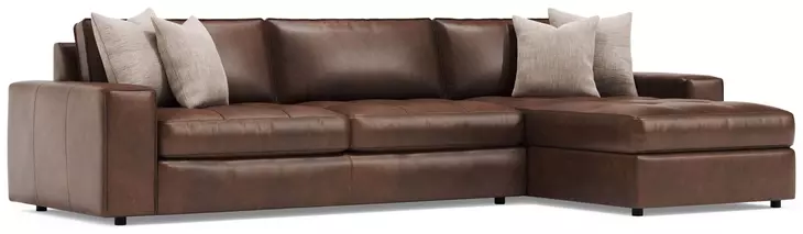 Nest Brown Leather Modular Sectional with Chaise and Pillows