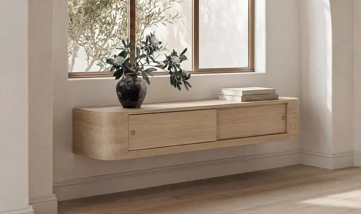 Round Off Natural Rectangular Floating Console Table