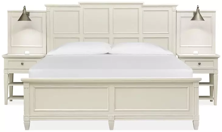 Willowbrook Egg Shell White King Wall Panel Bed with 2 Nightstand and USB Charging