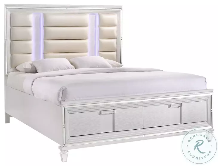 Charlotte White King Upholstered Platform Bed With Storage Footboard
