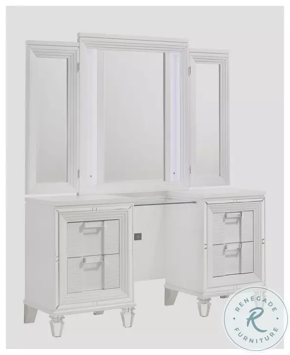 Charlotte White And Silver Vanity Set With LED Light