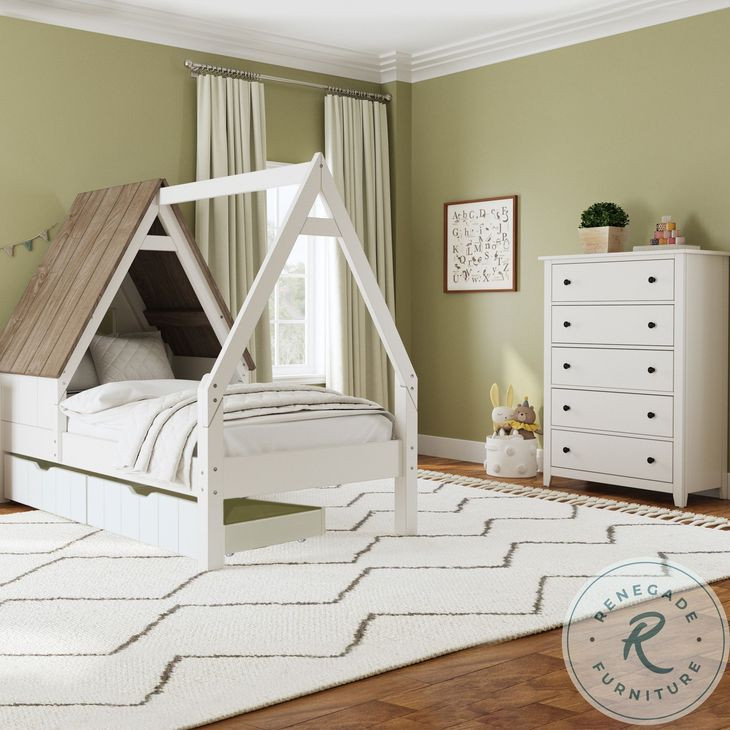 Lodge Cookies and Cream Twin Storage Window Bed with Half Roof