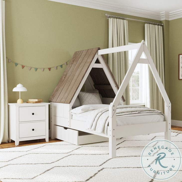 Lodge Cookies and Cream Twin Storage Window Bed with Half Roof