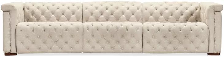 Savion Deux 43" Beige Performance Fabric 3-Seater 126" Sofa with Dual Power Recliners and Triple Power Headrests