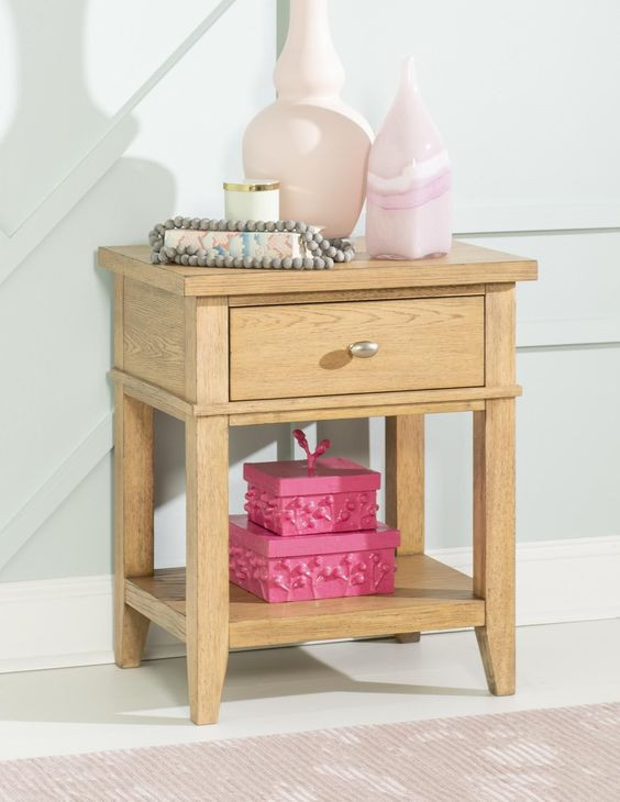 Todays Traditions Natural Hickory 1 Drawer Nightstand with USB Charging