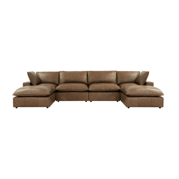 Cali Cognac Brown Leather Modular U- Chaise Sectional