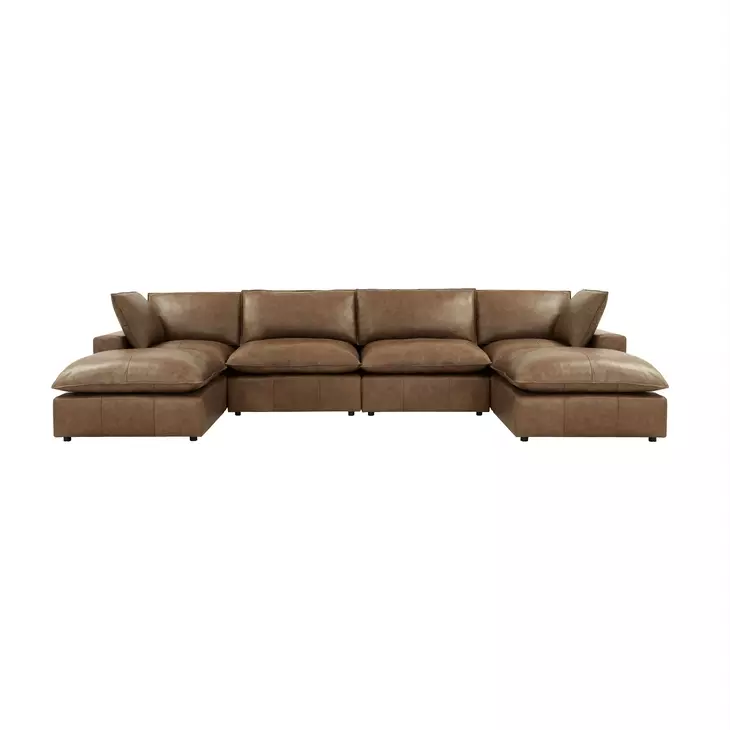 Cali Cognac Brown Leather Modular U- Chaise Sectional