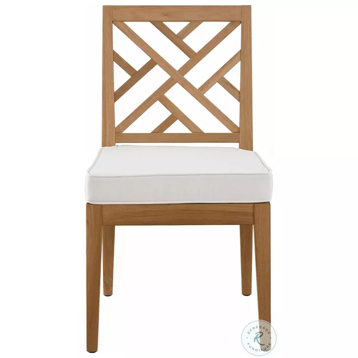 Coastal Living Chesapeake Canvas Natural Fret Back Outdoor Side Chair